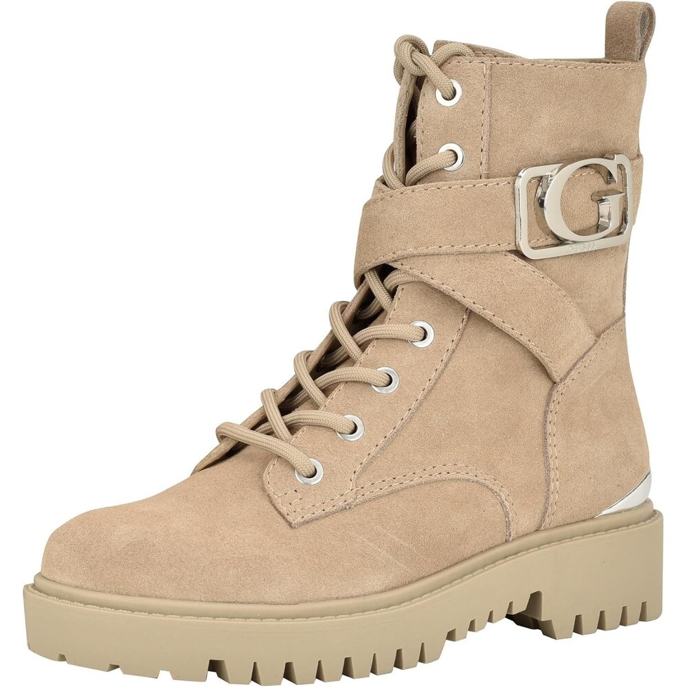 GUESS Women's Orana Combat Boot, Taupe Suede, Size 8.5